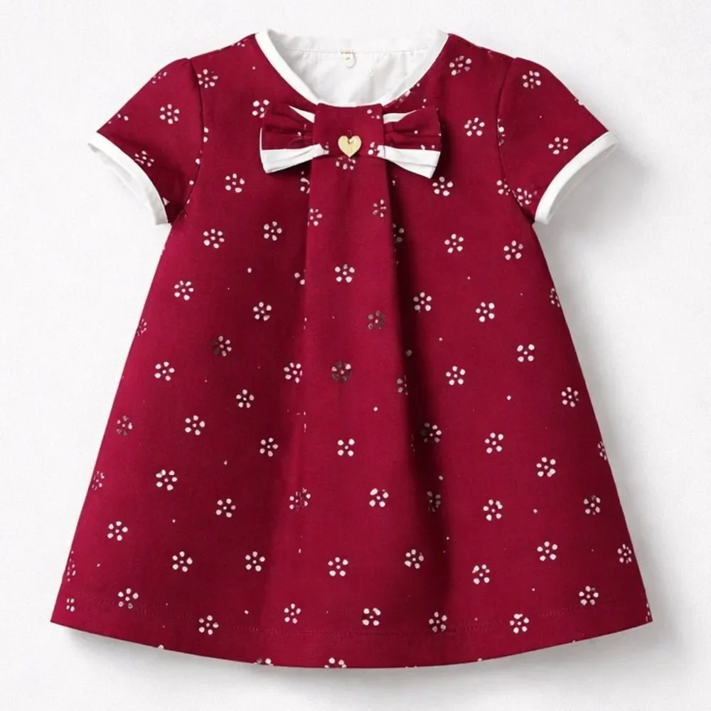 Mayoral Burgundy short sleeve floral cutout dress size 3 months